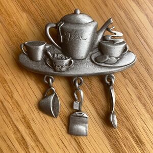 Signed JJ Pewter Tea Time Pin